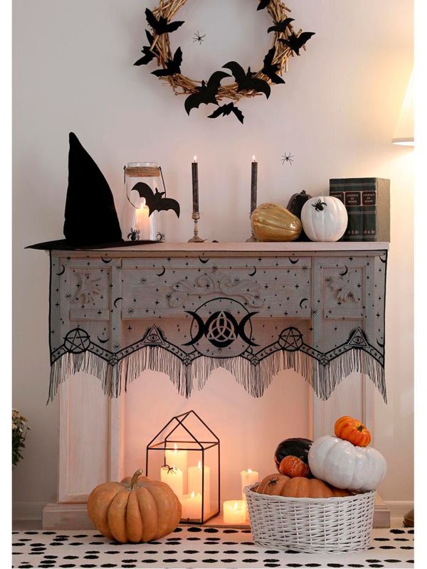 Halloween Schouw Versiering Zwarte Kant 200X50cm