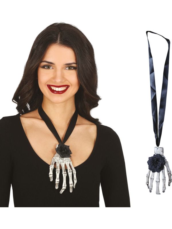 Halloween Skelet Hand Ketting met Roos