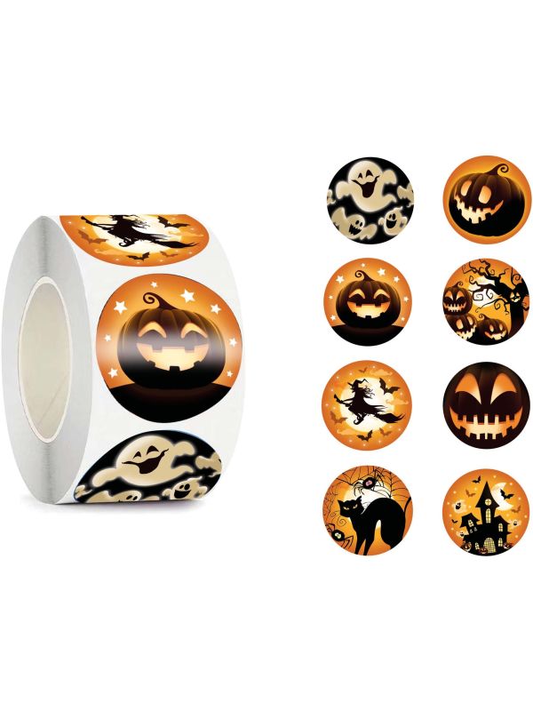 Halloween Stickers Rol 200 Stuks Zwart Oranje