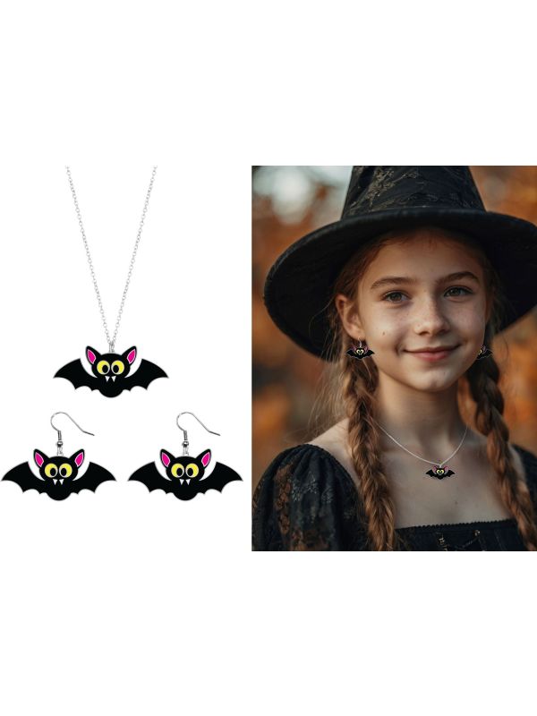Halloween Vleermuis Oorbellen en Halsketting Kind