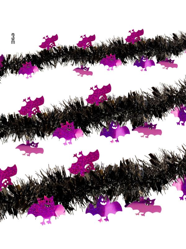 Halloween Vleermuis Tinsel Slinger Zwart Paars