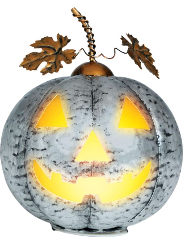 Halloween Zilveren Metalen Pompoen met Licht