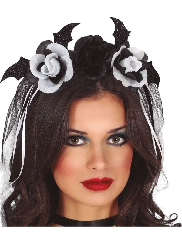 Halloween Zwart Grijze Glitter Haarband met Sluier