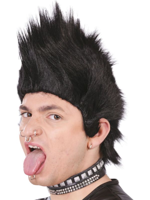 Hanenkam Punker Pruik Zwart