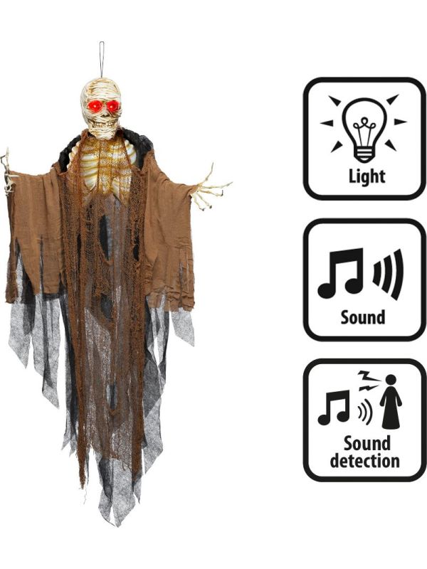 Hangende Creepy Mummy met Licht & Geluid Halloween