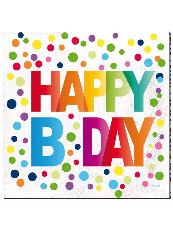 Happy Bday Stippen Servetten 20 Stuks