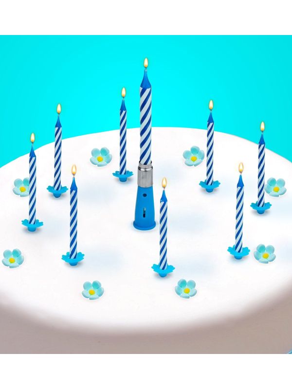 Happy Birthday Muziek Kaars met Taartkaarsen Blauw