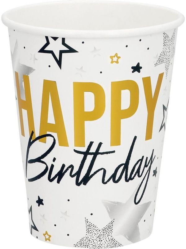 Happy Birthday Papieren Beker Set Goud