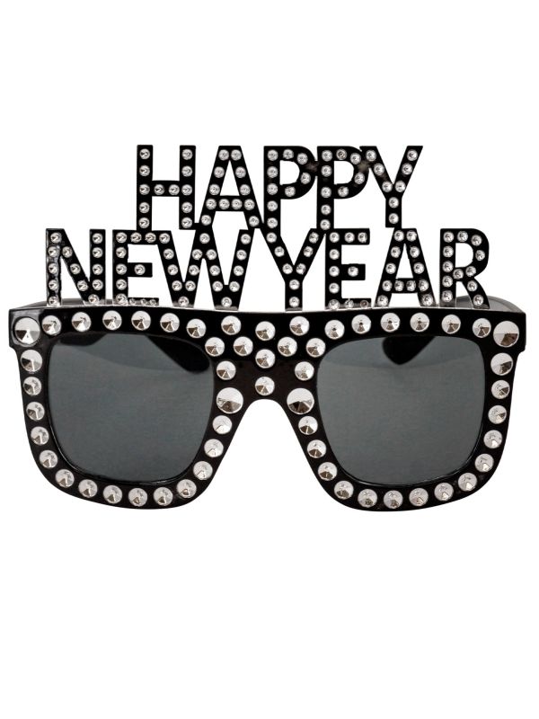 Happy New Year Bril Zwart met Zilver