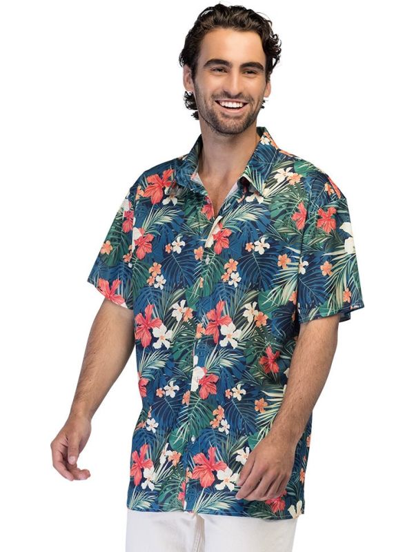Hawaii Bloemen Shirt Heren Donkerblauw