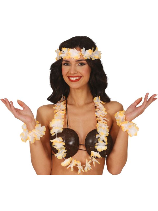 Hawaii Krans Hoofdband Armband Oranje Wit