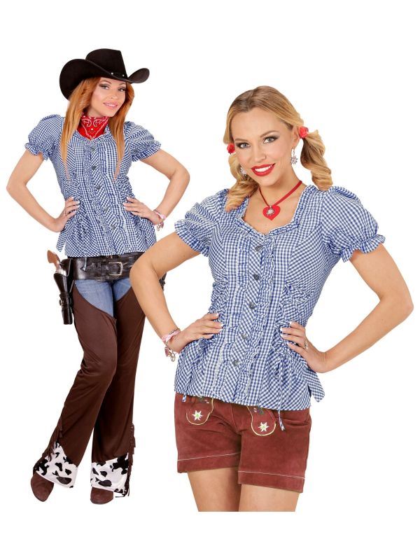 Heidi Blauw Geblokte Blouse Dames