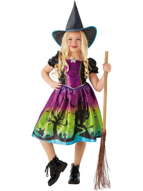 Heks Kostuum Meisjes Paars Groen