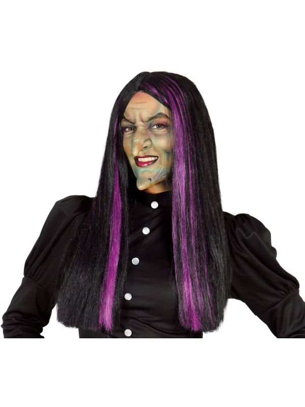 Heksen Pruik met Paarse Highlights