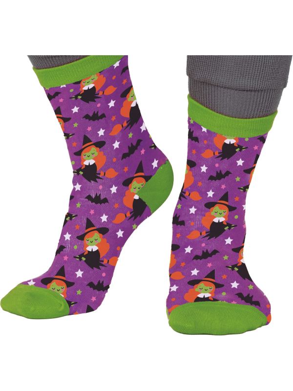 Heksen Sokken Halloween Volwassenen Paars Groen