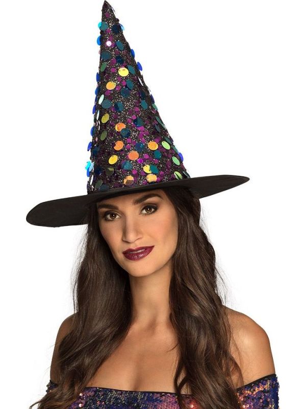 Heksenhoed met Kleurrijke Pailletten