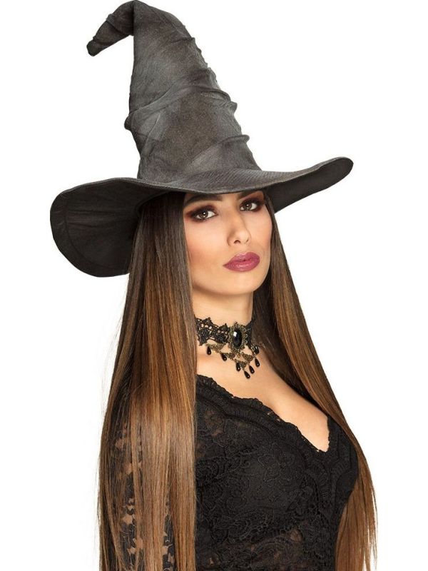 Heksenhoed Zwart Grijs Gebogen