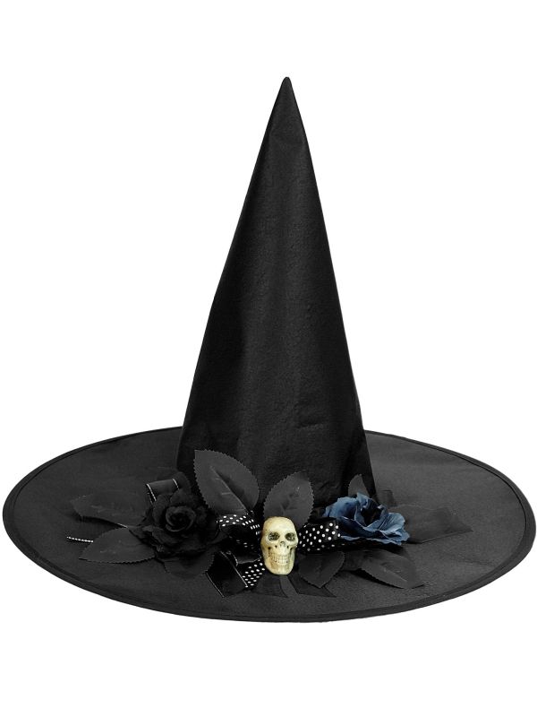 Heksenhoed Zwart met Schedel Dames