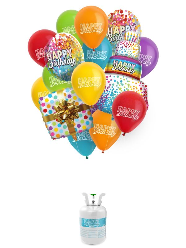 Heliumtank met Happy Birthday Ballonnen