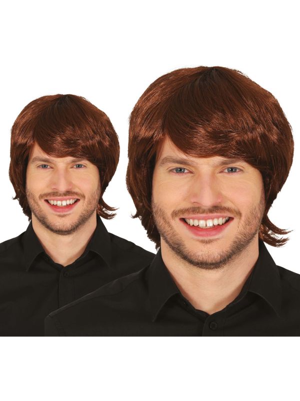 Heren Pruik 70's Bruine Slag