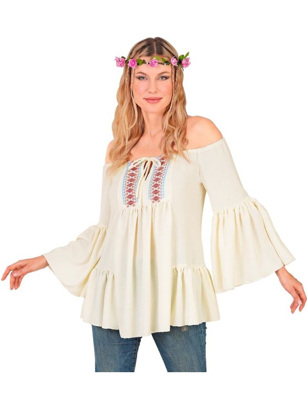 Hippie Blouse 60s Wit Dames
