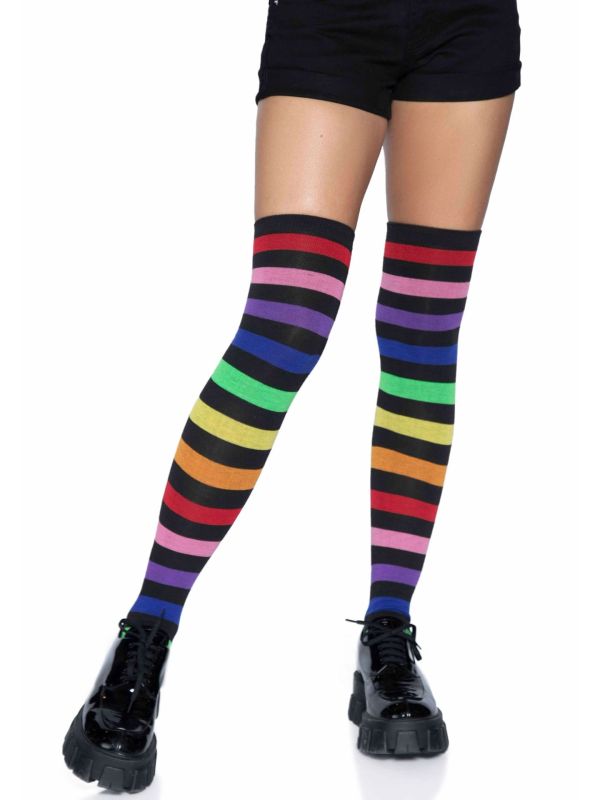 Hoge Zwarte Kousen met Regenboog Patroon