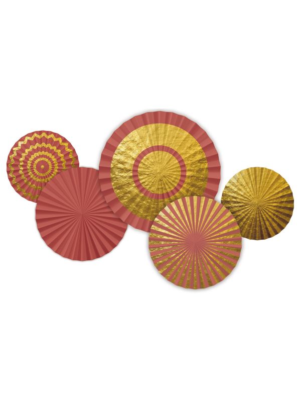 Honingraat Waaiers Goud/Rood