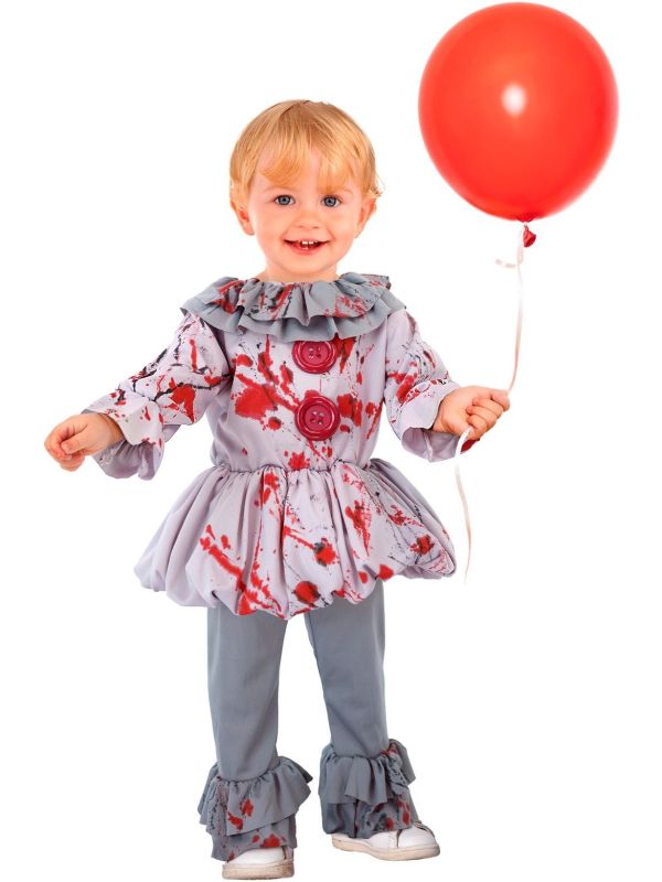 Horror Clown Kostuum Halloween Kind Jongens Meisjes Grijs
