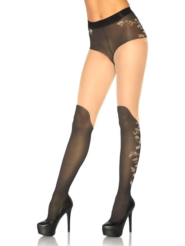 Huidskleurige Panty met Laars Effect met Bloemen
