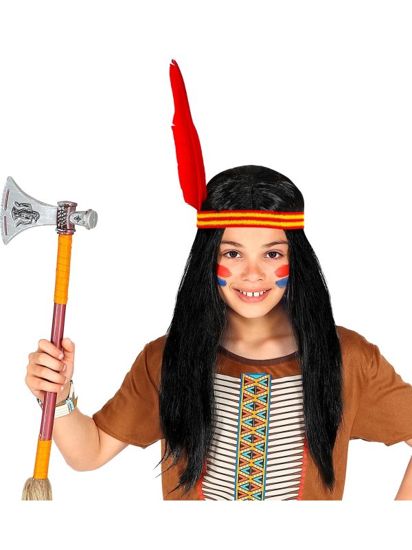 Indianen Pruik met Hoofdband en Veer Jongens
