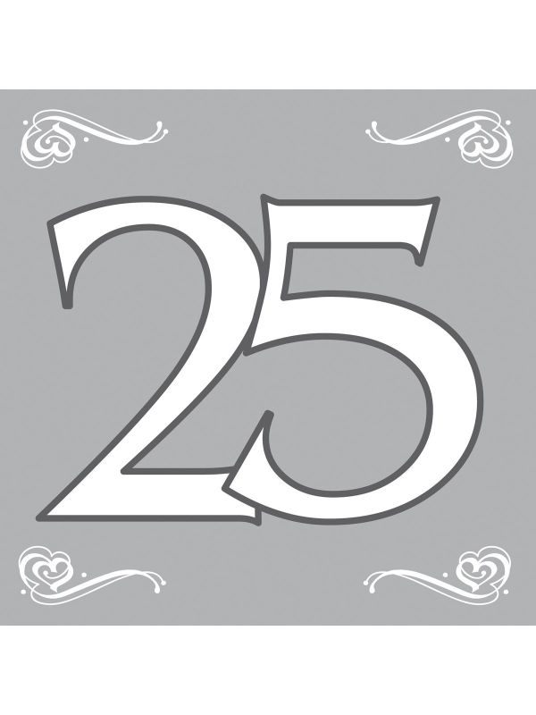 Jubileum 25 Jaar Zilveren Servetten 20 Stuks