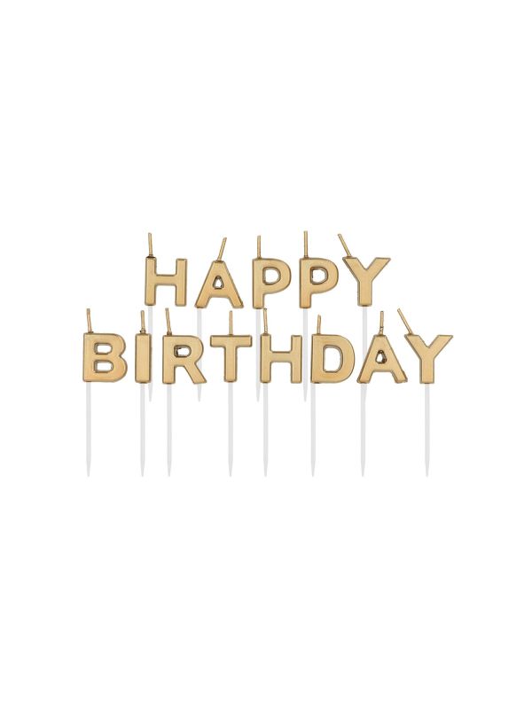 Kaarsenset Happy Birthday Goudkleurig 2 cm