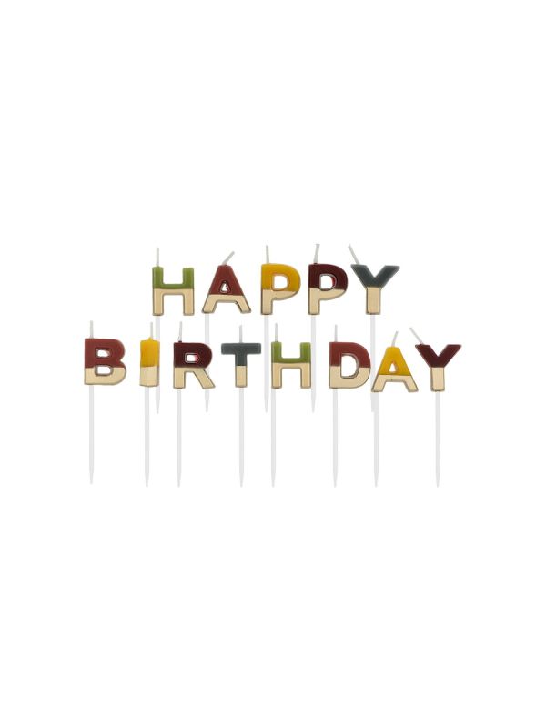 Kaarsenset Happy Birthday Warme Kleuren 2 cm
