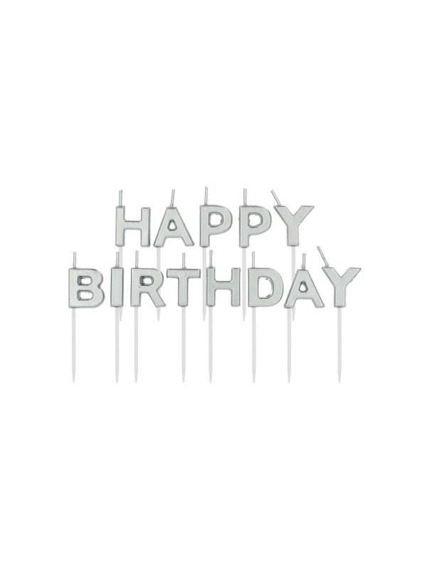 Kaarsenset Happy Birthday Zilverkleurig 2 cm