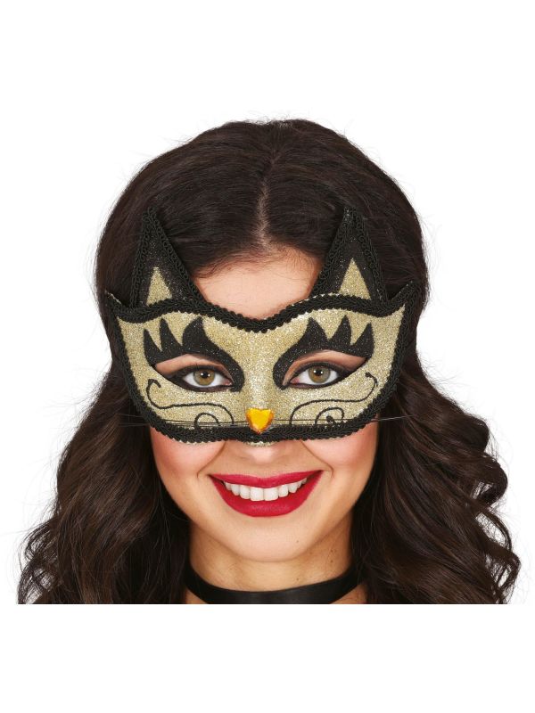 Kat Oogmasker Goud Zwart Venetiaans Carnaval