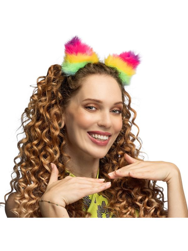 Kattenoren Multikleur Neon Diadeem Dames