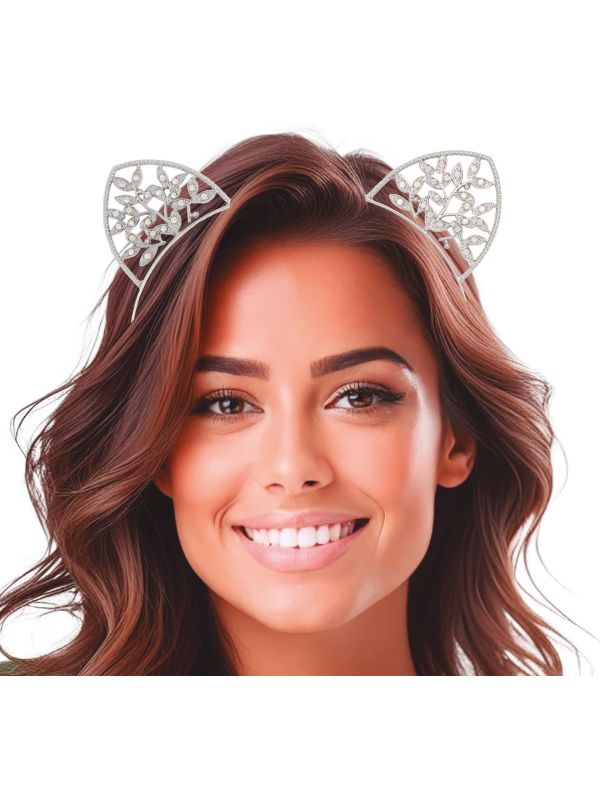 Kattenoren Tiara Zilver Diamantjes
