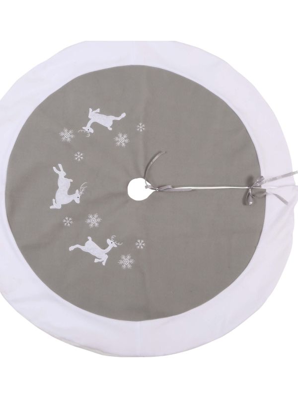 Kerstboom Kleed Rendieren Grijs Wit 115cm