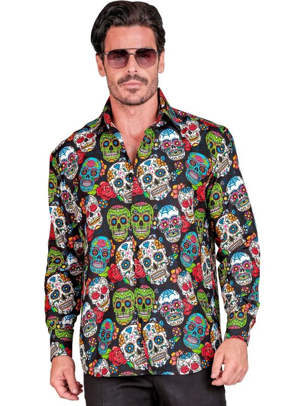 Kleurrijk Dia De Los Muertos Shirt Heren