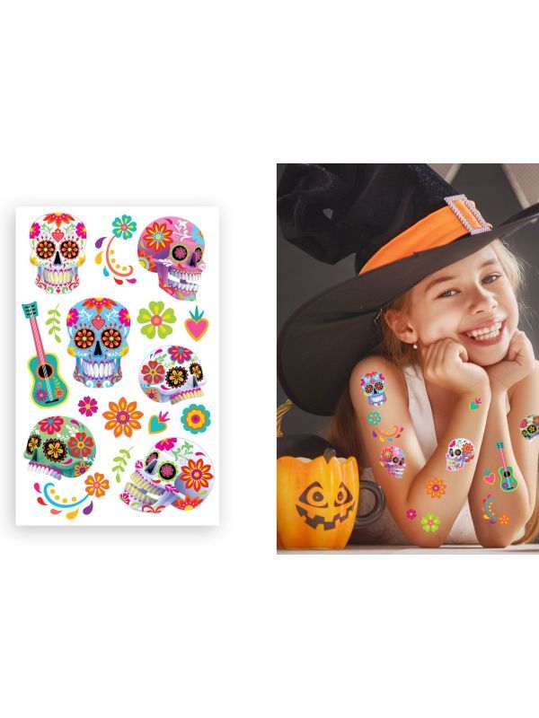 Kleurrijke Dag Van De Doden Plak Tatoeages