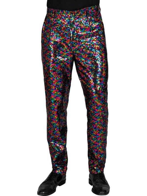 Kleurrijke Pailletten Party Broek Heren