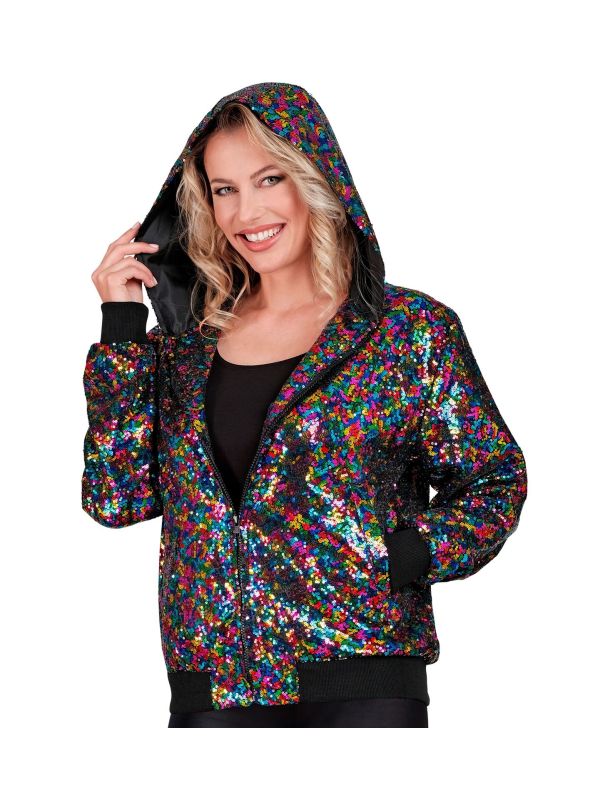 Kleurrijke Pailletten Vest met Capuchon