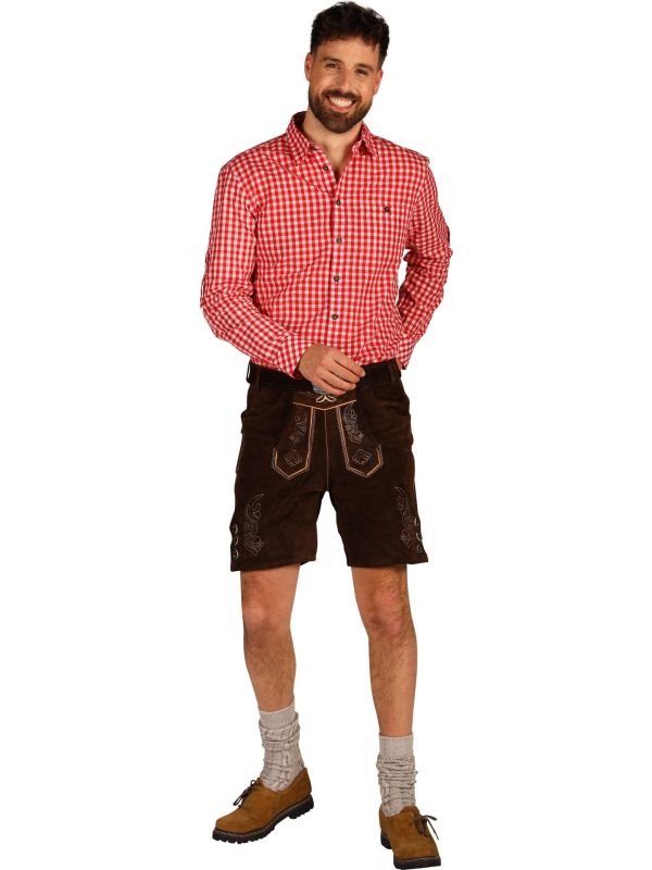 Korte Donkerbruine Lederhose Broek Heren Oktoberfest