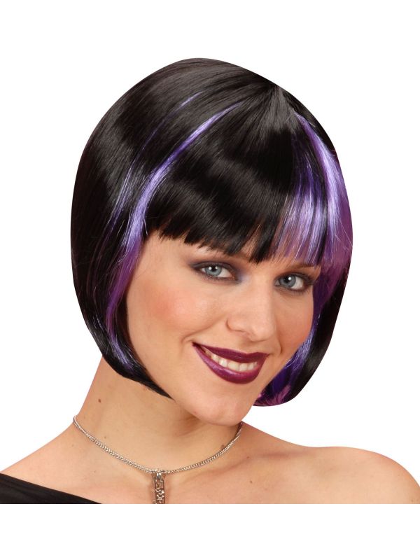 Korte Zwart-Paarse Pruik