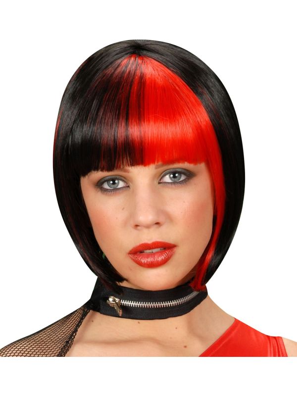 Korte Zwart-Rode Pruik