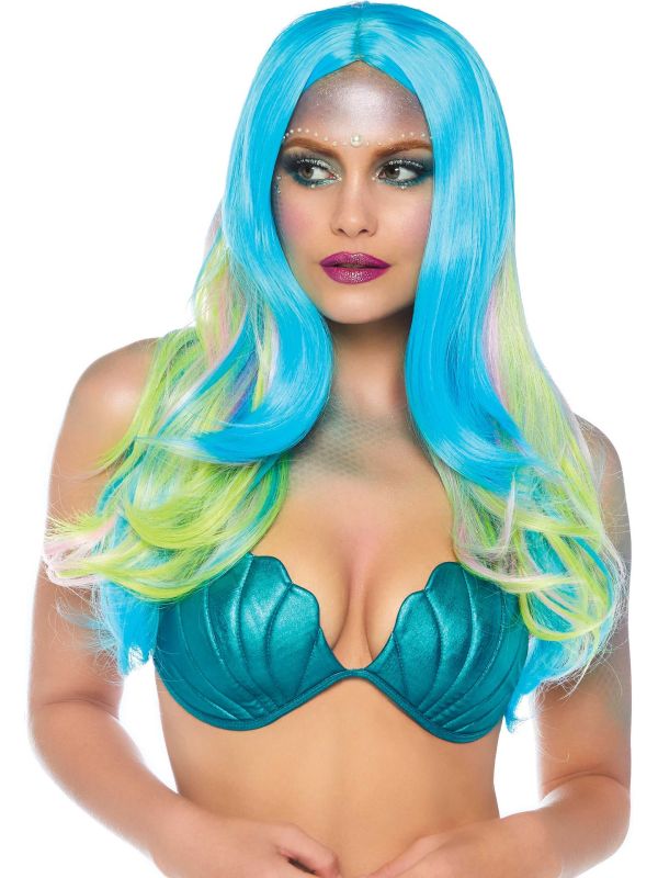 Lange Blauw Groene Pruik