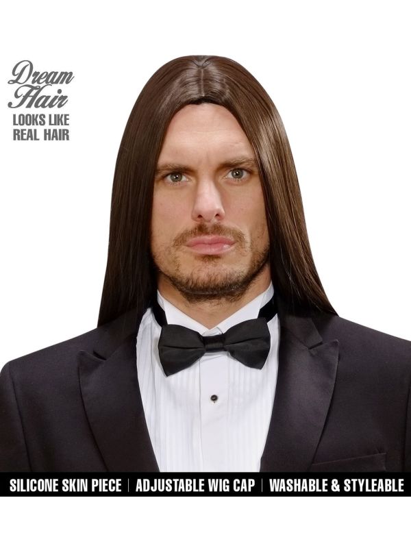 Lange Bruine Mannen Pruik