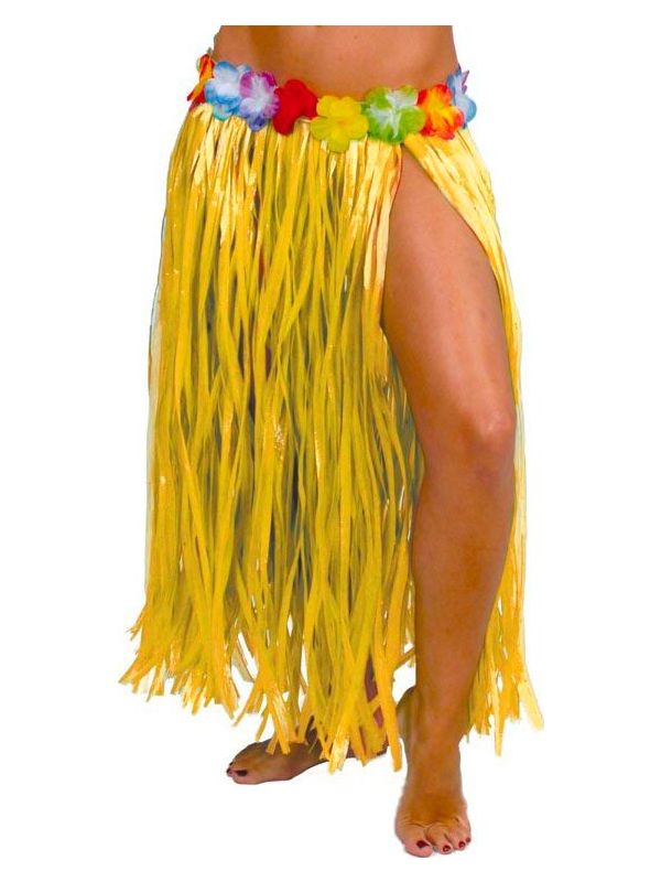 Lange Gele Hawaii Rok met Bloemen