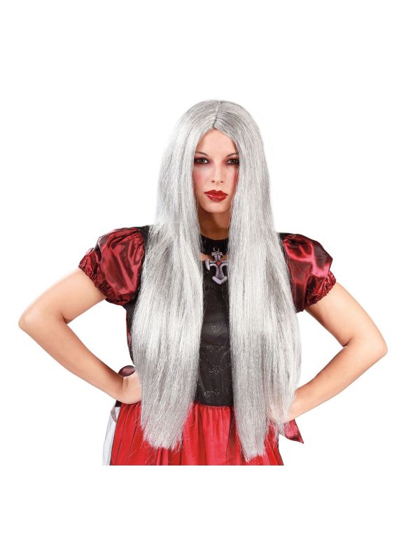 Lange Grijze Pruik Tovenaar Heks