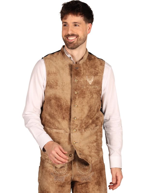 Licht Bruin Leren Gilet Heren Oktoberfest